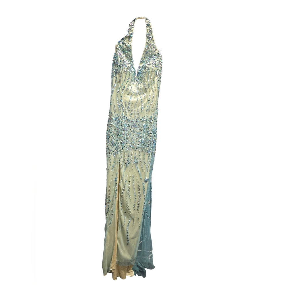 Nina Canacci 8050 Dress Elegant Blue Halter Evening Gown Sz. 4 - Picture 2 of 16